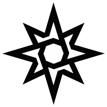 Bold eight pointed star abstract symbol with inner geometric outline and central octagon shape