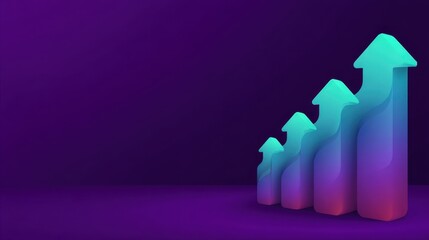 Abstract colorful graph with ascending arrows representing growth, progress, and success against a vibrant purple gradient background