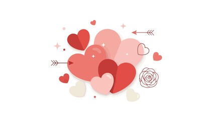 A red heart on a white background with butterflies and floral swirls creates a romantic vector illustration for a Valentine&rsquo;s Day card design featuring pink flower patterns and wedding ornaments