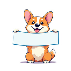Vsai corgi dog cartoon holding blank banner sign