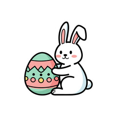 Obraz premium Cute Easter Bunny with Egg Illustration – Happy Rabbit Cartoon Vector Art