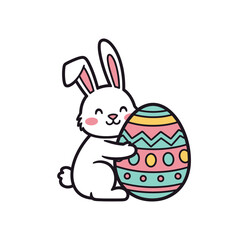 Obraz premium Cute Easter Bunny with Egg Illustration – Happy Rabbit Cartoon Vector Art