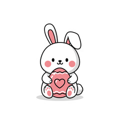 Obraz premium Cute Easter Bunny with Egg Illustration – Happy Rabbit Cartoon Vector Art
