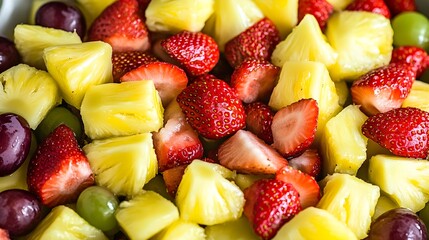 Fresh fruit salad with strawberries pineapple and grapes