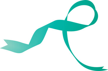 A flowing teal ribbon design against a stark black background