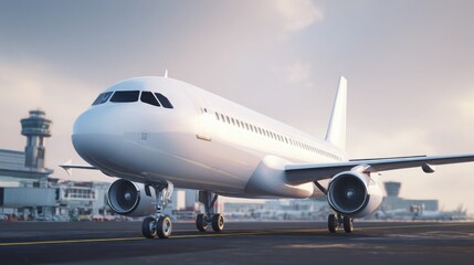 Obraz premium Modern Passenger Aircraft on Runway at Airport Terminal