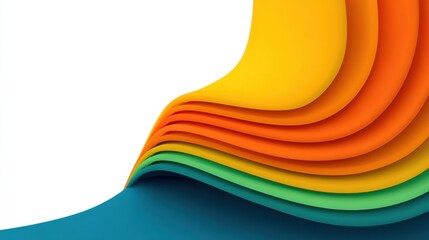 Vibrant Colorful Wave Layers in Smooth Curves with Bright Yellow, Orange, Green, and Teal Tones for Modern Abstract Background Design