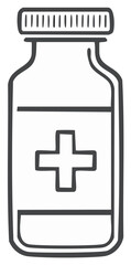 Fototapeta premium Outline Drawing of Medicine Bottle with Cap and Cross Symbol on Label in Neutral Colors
