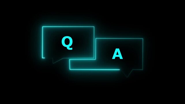 Glowing neon speech bubbles with letters Q and A on dark background futuristic digital communication concept