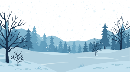 template winter emotional illustration, featuring a serene and icy landscape with snowflakes gently falling, in a flat design style, with a predominantly