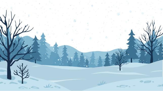 template winter emotional illustration, featuring a serene and icy landscape with snowflakes gently falling, in a flat design style, with a predominantly - Powered by Adobe