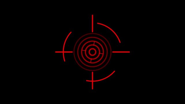 Red Digital Target Scope Reticle with Crosshairs and Concentric Circles on Black Background