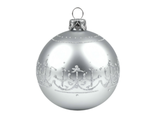 Gleaming silver ornament with intricate embossed detailing
