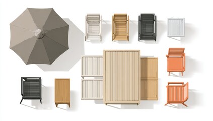 Vector illustration of outdoor furniture, top view, flat lay isolated on a white background