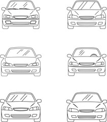 Obraz premium Variety of car front view line drawings in different angles and perspectives