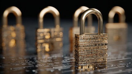 Digital internet security and data protection concept with glowing padlocks, cybersecurity encryption symbols, network connections, and secure data transfer visualization in futuristic technology back