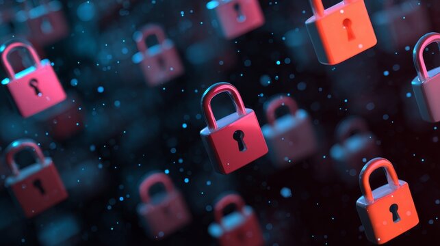 Digital internet security and data protection concept with glowing padlocks, cybersecurity encryption symbols, network connections, and secure data transfer visualization in futuristic technology back - Powered by Adobe