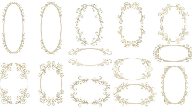 Folk Oval Frame Vector Set Elegant Wedding Invitation Borders