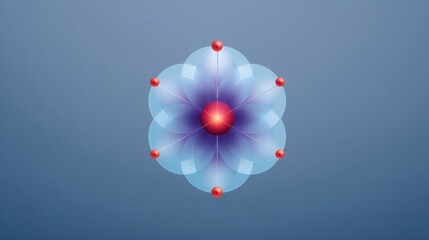 Elegant illustration of atom structure with colorful electrons orbiting around a nucleus on a smooth gradient background, representing scientific concepts vividly