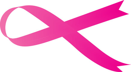 A bright pink ribbon swirls against a stark black background symbolizing awareness
