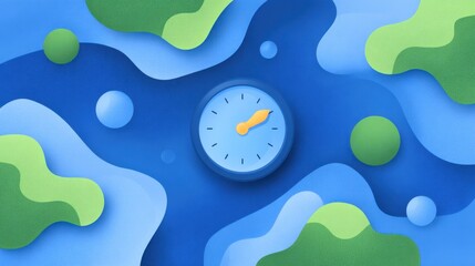 Abstract clock design with vibrant colors, smooth shapes, and organic forms, showcasing the theme of time passing in a whimsical manner