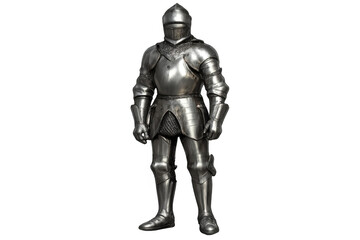 Fototapeta premium Full body suit of medieval armor isolated on a transparent background, depicting history, protection, and strength
