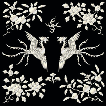 Korean traditonal pattern phoenix and flowers