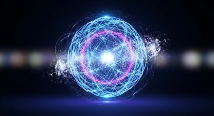 Vibrant glowing blue and pink digital orb with dynamic lines