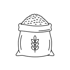 Sack of Harvested Grain or Wheat Seeds Linear Vector Illustration