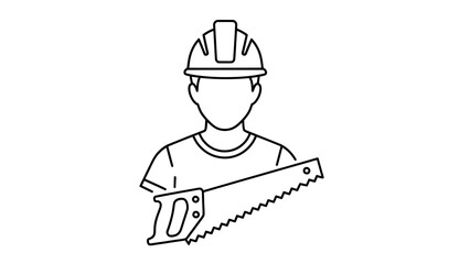 Professional Construction Worker or Carpenter Holding a Hand Saw Outline
