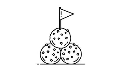 Meatballs or Snack Balls with Toothpick Flag Food Line Illustration
