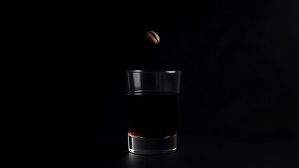 sambuca. Dark background with single floating coffee bean above a sambuca glass. bar promotions, beverage menus, designed for food & beverage menus and cafe branding, used by marketing managers.