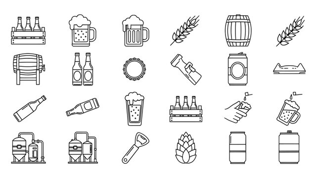 Beer brewery and craft beer line icon set for pub and bar branding