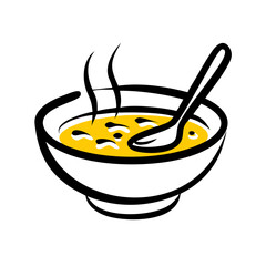 Flat Vector of a Bowl of Soup with a Spoon