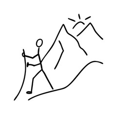 Hiker walking on a mountain trail in the daylight