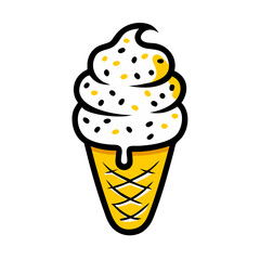 Illustration of Ice Cream Cone with Sprinkles on Black