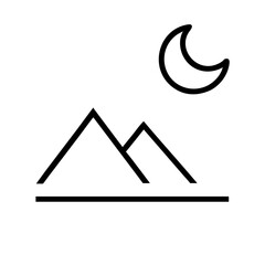 Minimalist Black Vector Mountain and Moon Scene