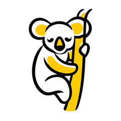 Koala hugging a tree in a simple flat illustration