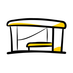 Minimalist Illustration of a Bus Stop Shelter in Yellow and Black