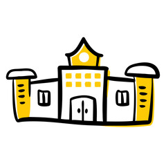 Minimalist vector illustration of a police station on black background