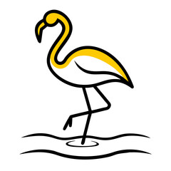 Minimalist yellow flamingo graphic on black background design