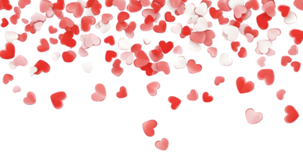 A vibrant display of red and pink hearts scattered across a clean white background in a high-resolution png format