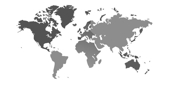 A grayscale world map illustration showing continents and oceans in a dark tone