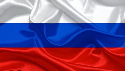 Fototapeta premium Russia flag with horizontal stripes: white on top, blue in middle, red on bottom, fabric texture.