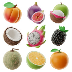 3D fruit set  isolated on transparent background