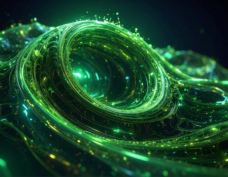 Glowing green swirling energy vortex with intricate, organic patterns - Powered by Adobe