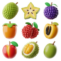3D fruit set  isolated on transparent background