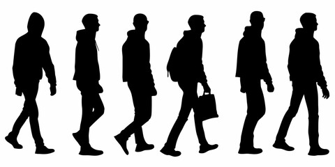 Silhouettes of people walking in different poses a visual representation of movement