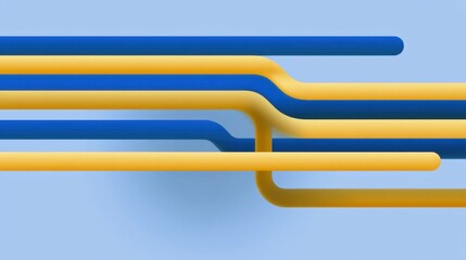 Abstract image of flowing blue and yellow lines on a soft blue background, showcasing modern design trends and creativity in digital graphics