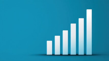Simple upward bar chart illustration on a vibrant blue background showcasing growth and progress in data visualization and financial analytics